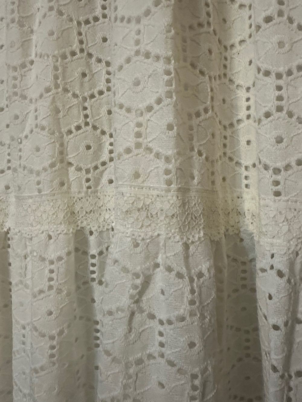Prairie Eyelet Lace Tiered Boho White Fully Lined Cottage Core Maxi Dress Large - Picture 8 of 14